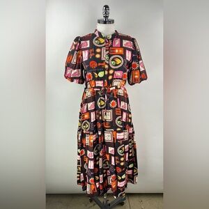 💚 3184. Coastal Print Puff Sleeve A-line Midi Dress